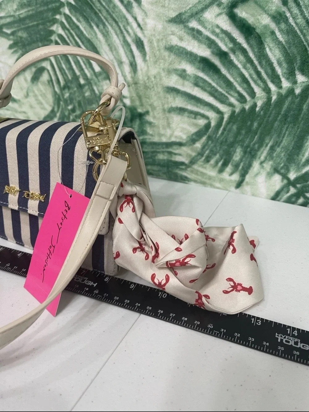Betsey Johnson Navy & Cream Striped Shoulder Bag with Scarf Accent
